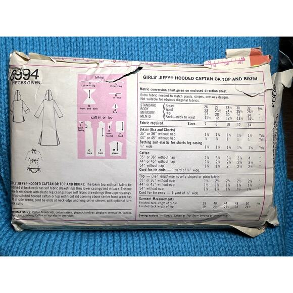Simplicity 6994 Sewing pattern Bikini swim suit hooded caftan coverup size 10 - Picture 3 of 5